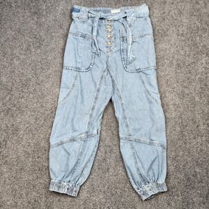 We The Free‎ Pants Womens Small High Rise Pleated Utility Jogger Tie Belt Denim